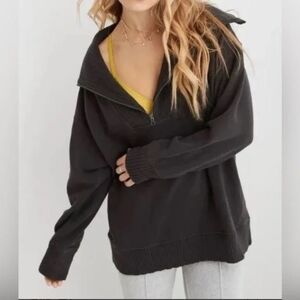 Aerie Down To Earth Quarter Zip Grey Size Medium
